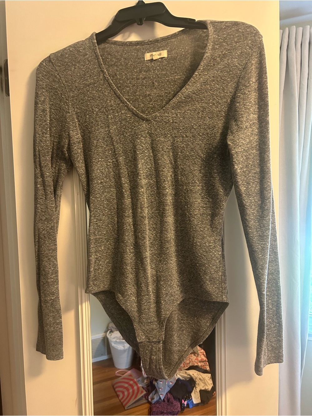 Women’s Gray V-Neck Long Sleeve Bodysuit